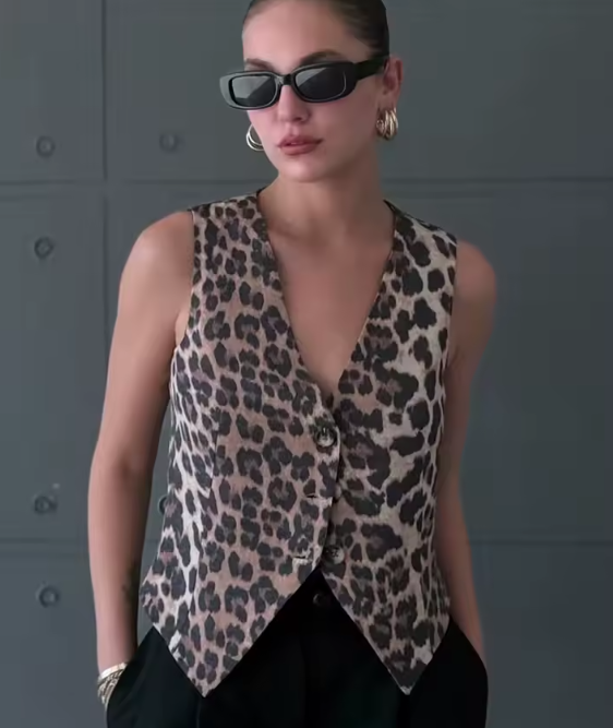 Gilet Léopard Femme Col V – Style Été Chic
