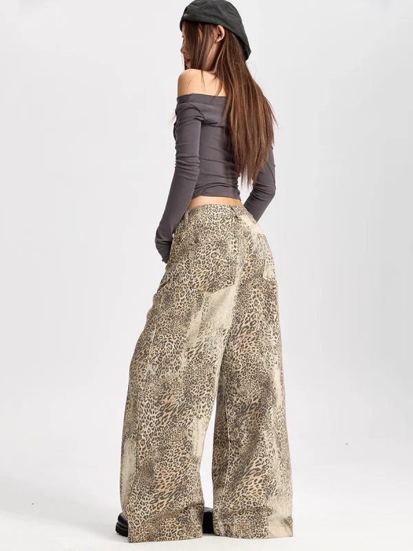 Pantalon léopard femme cargo – taille haute large coupe streetwear