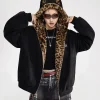 Veste femme léopard à capuche oreilles – Chaude et originale