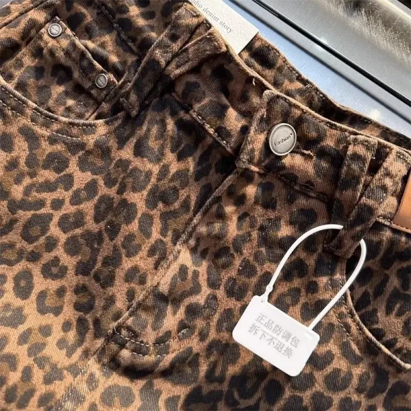 Mini jupe léopard femme en jean – taille haute sexy café denim