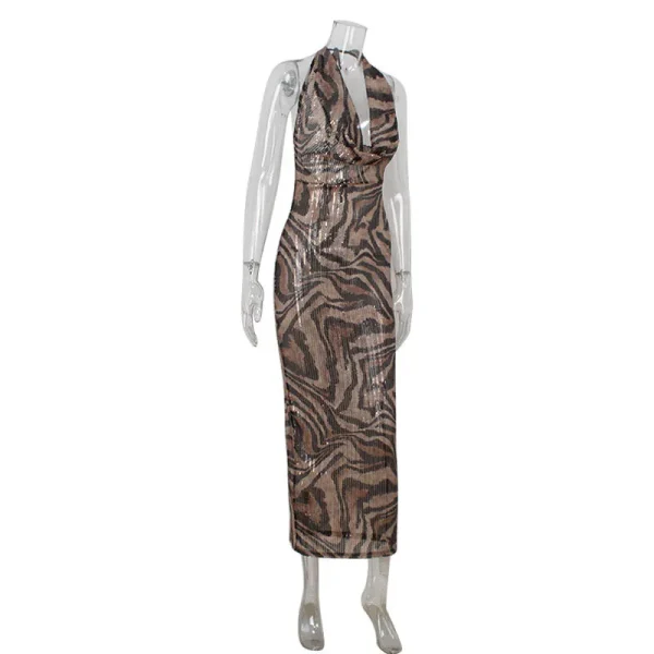 Robe léopard femme sequins – Dos nu et coupe slim élégante