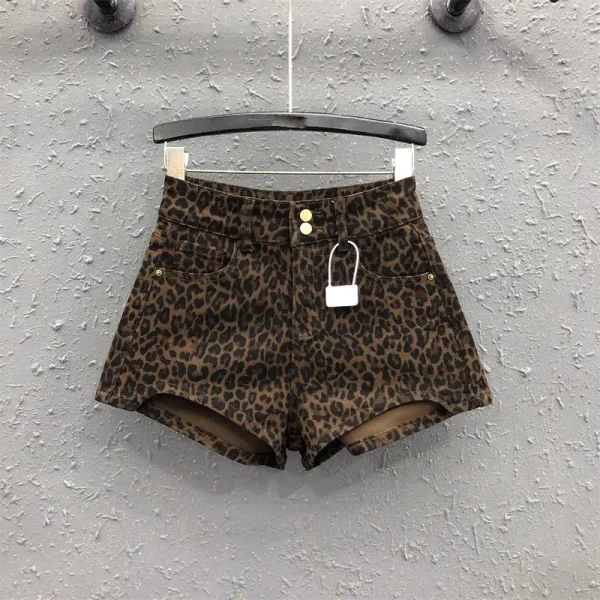 Short léopard femme taille haute – Jean irrégulier large