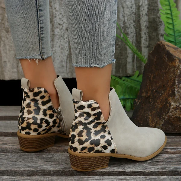 Boots léopard femme – bottines zippées à talon carré
