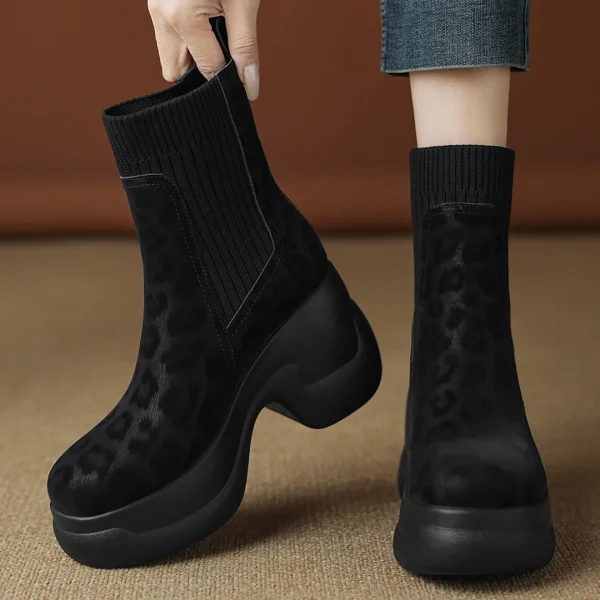 Bottes punk léopard femme – cuir patchwork talon chunky