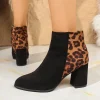 Bottine léopard femme – Boots courtes rétro à talon carré
