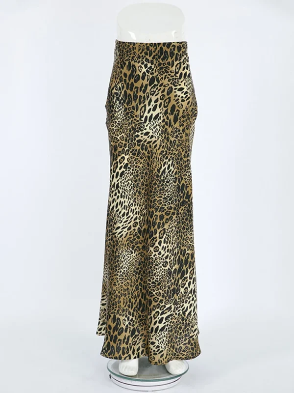 Jupe longue léopard femme taille haute – Maxi élégante et vintage