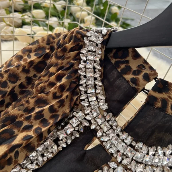 Robe léopard femme sexy – Taille haute élégante avec strass scintillants