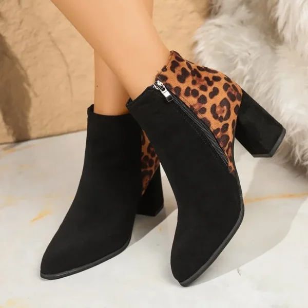Bottine léopard femme – Boots courtes rétro à talon carré