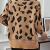 Pull léopard femme manches longues brossé
