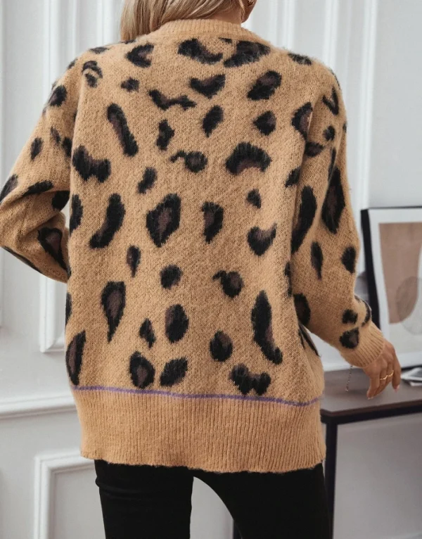 Pull léopard femme manches longues brossé