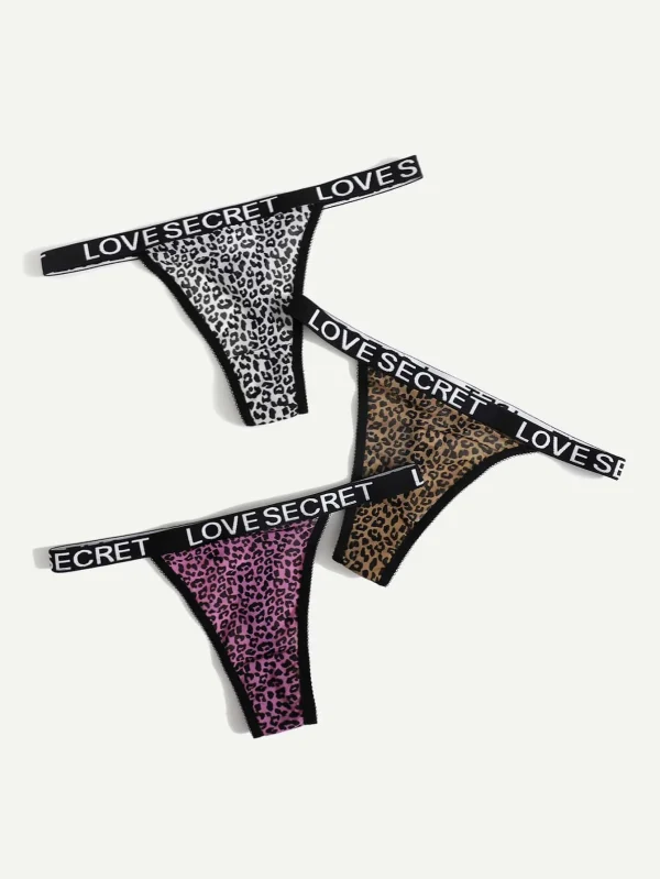 String Léopard Ficelle Noire "Love Secret"