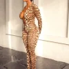 Combinaison léopard femme – Dos nu et col en V sexy
