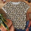 T-shirt léopard femme casual – col rond café léger