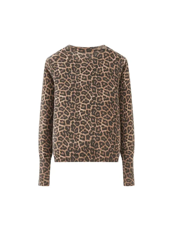 Pull léopard femme col rond tricoté – Mode automne