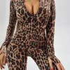 Combi léopard femme – Zip-up manches longues et taille haute