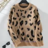 Pull léopard femme manches longues brossé