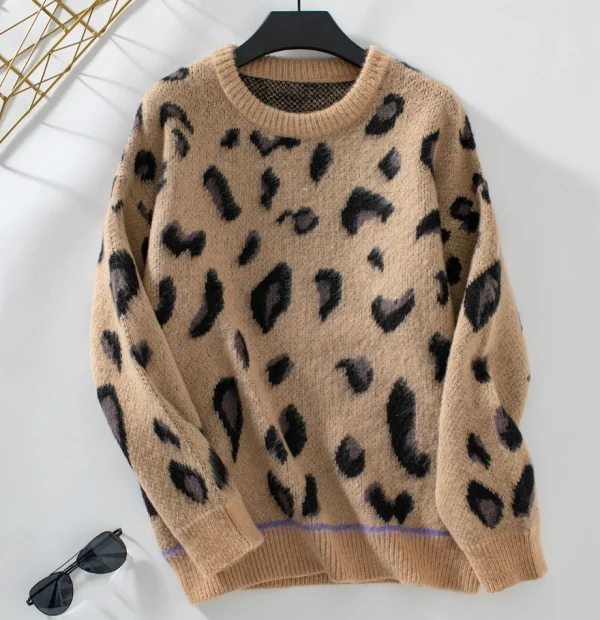 Pull léopard femme manches longues brossé