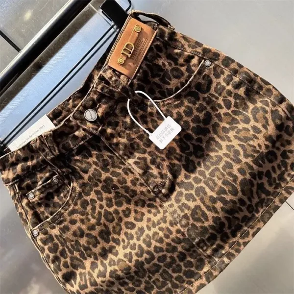 Mini jupe léopard femme en jean – taille haute sexy café denim