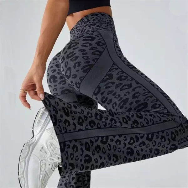 Legging léopard femme taille haute – flare gainant yoga et fitness