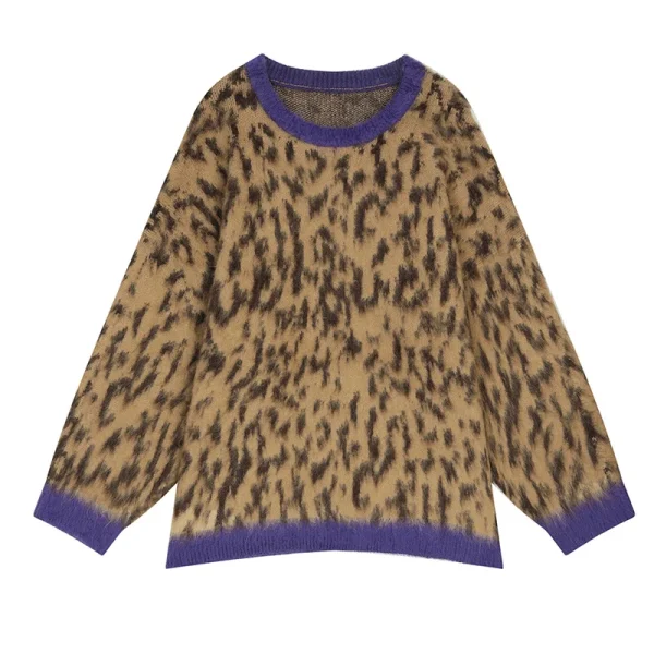 Pull léopard oversize col violet femme
