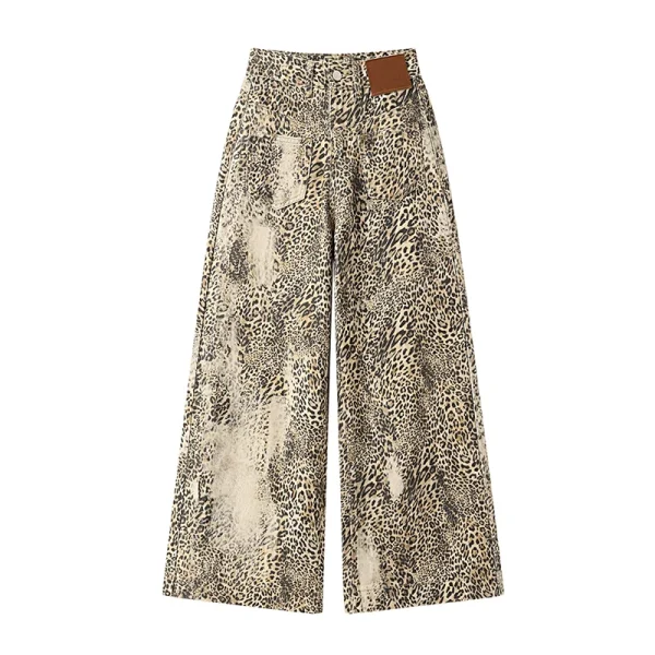 Pantalon léopard femme cargo – taille haute large coupe streetwear