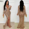 Robe léopard femme bodycon – Col en V profond et fente haute sexy