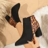 Bottine léopard femme – Boots courtes rétro à talon carré