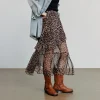 Jupe longue léopard femme fendue en chiffon – Élégante et fluide
