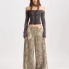 Pantalon léopard femme cargo – taille haute large coupe streetwear