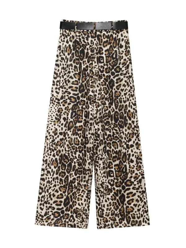 Pantalon léopard femme satin – taille haute élégante avec ceinture