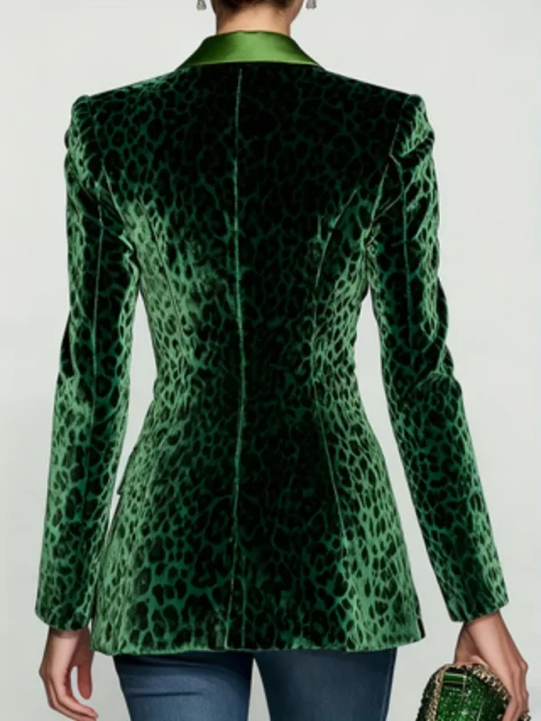 Veste blazer léopard verte femme en velours – Élégante et rétro