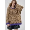 Pull léopard oversize col violet femme