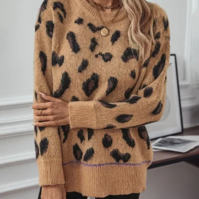 pull leopard femme marron