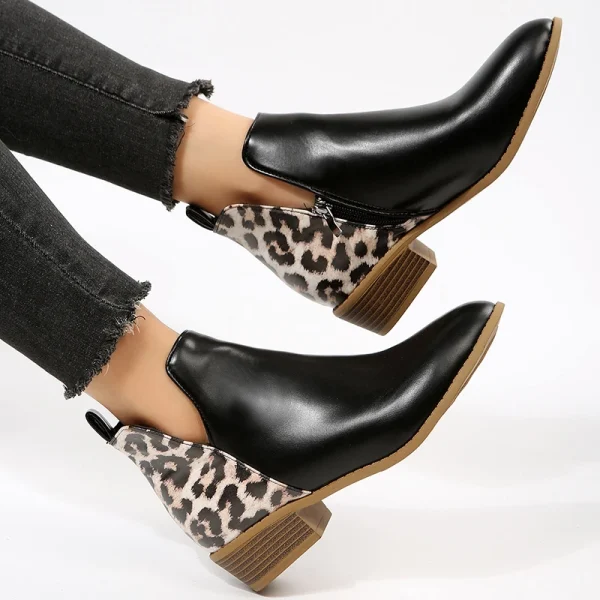 Boots léopard femme – bottines zippées à talon carré