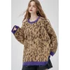 Pull léopard oversize col violet femme