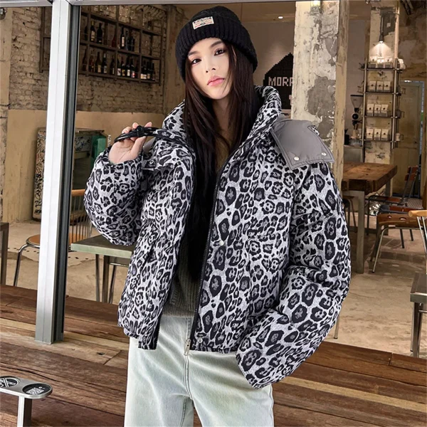 Blouson imprimé léopard femme à capuche – Court et décontracté