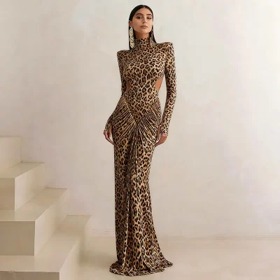 robe longue leopard femme elegante