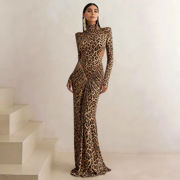 robe longue leopard femme elegante