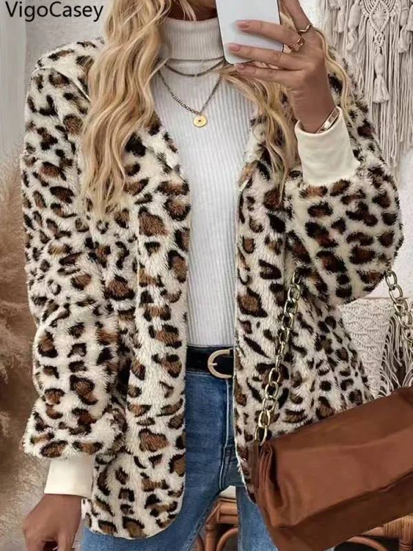 Veste léopard à capuche femme – Manteau chaud en peluche