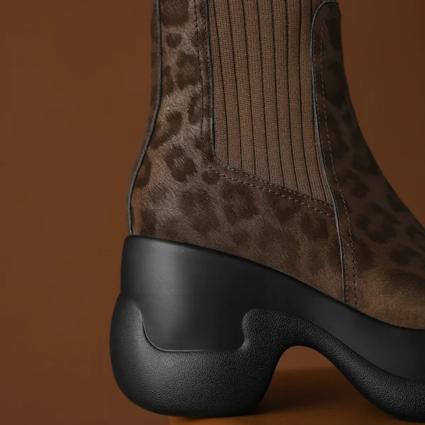 Bottes punk léopard femme – cuir patchwork talon chunky