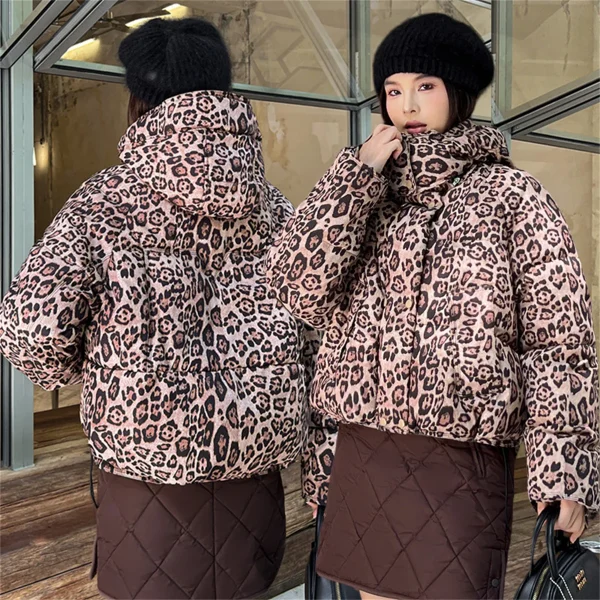 Blouson imprimé léopard femme à capuche – Court et décontracté