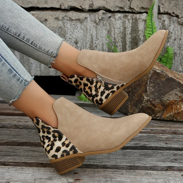 Boots léopard femme – bottines zippées à talon carré