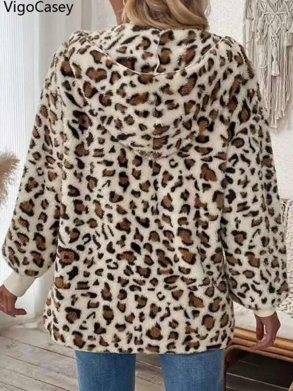 Veste léopard à capuche femme – Manteau chaud en peluche