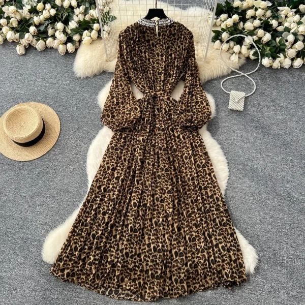 Robe léopard femme sexy – Taille haute élégante avec strass scintillants