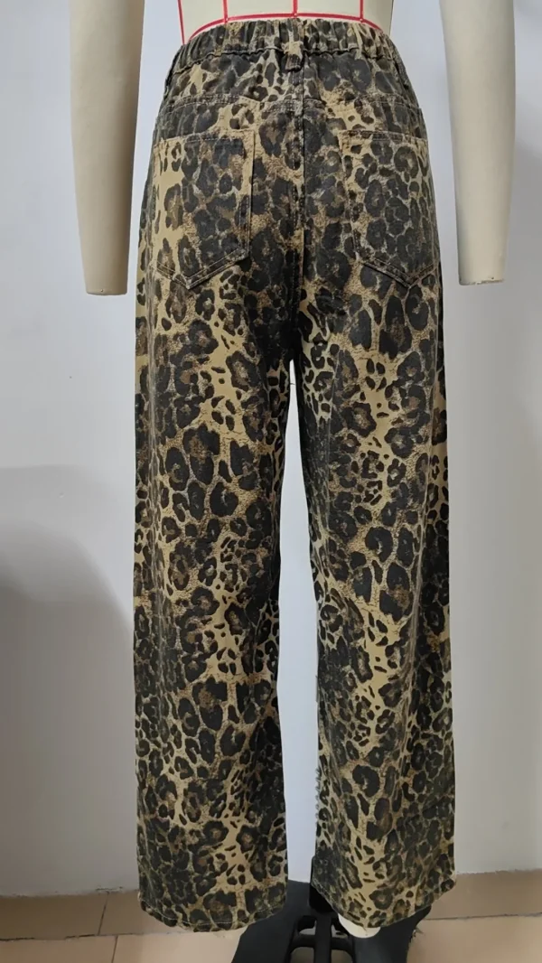 Jean léopard femme vintage – denim droit effet usé streetwear