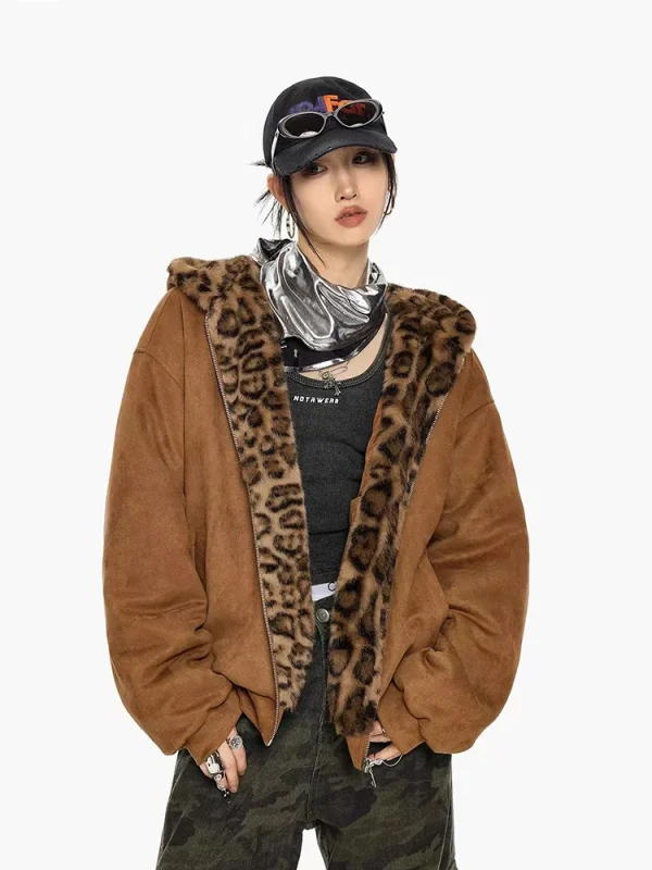 Veste femme léopard à capuche oreilles – Chaude et originale