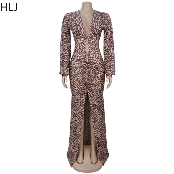 Robe léopard femme bodycon – Col en V profond et fente haute sexy
