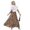 Jupe mi-longue léopard femme taille haute A-line - Elegante et fluide