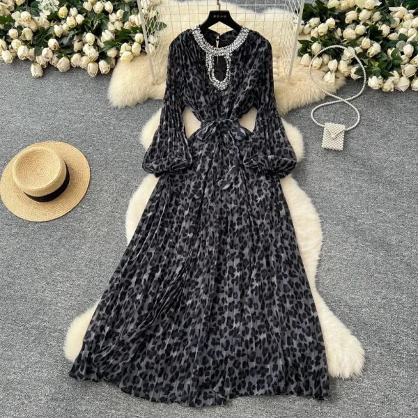 Robe léopard femme sexy – Taille haute élégante avec strass scintillants