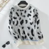 Pull léopard femme manches longues brossé